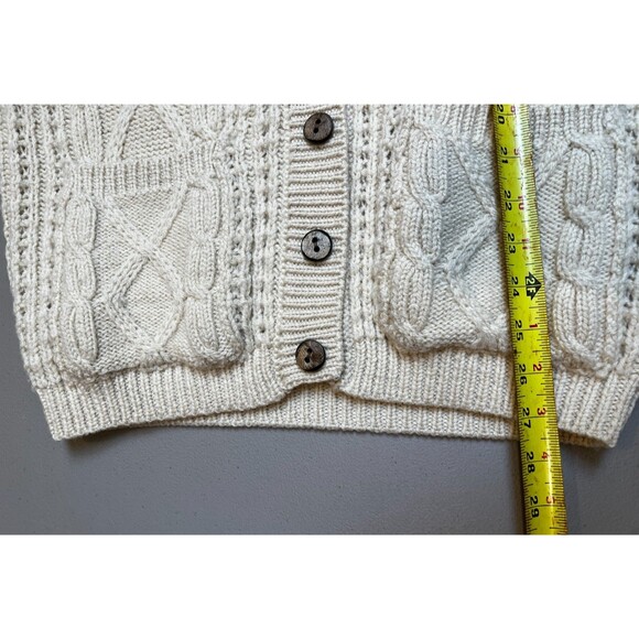 Vintage Hackett & Turpin Sweater Cardigan Size M Ireland Cable Knit Wool Ivory - Picture 8 of 9